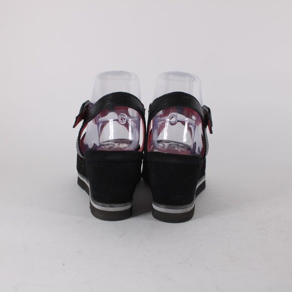 Pas De Rouge Wedge Heels Camoscio Dover Sz 39 Black Suede Leather 2.5" Heel - Picture 6 of 14